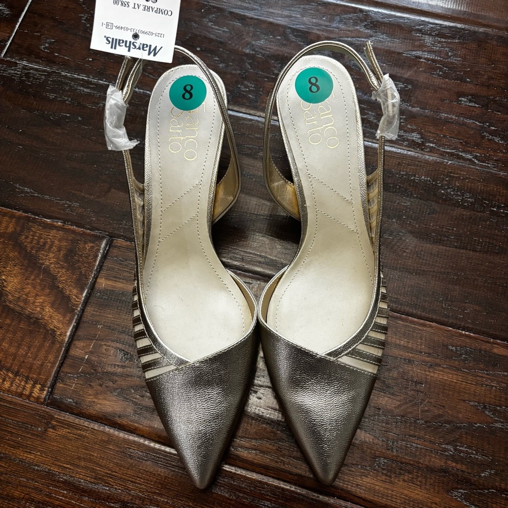 Franco Sarto Metallic Gold Pointed Slingback Heels